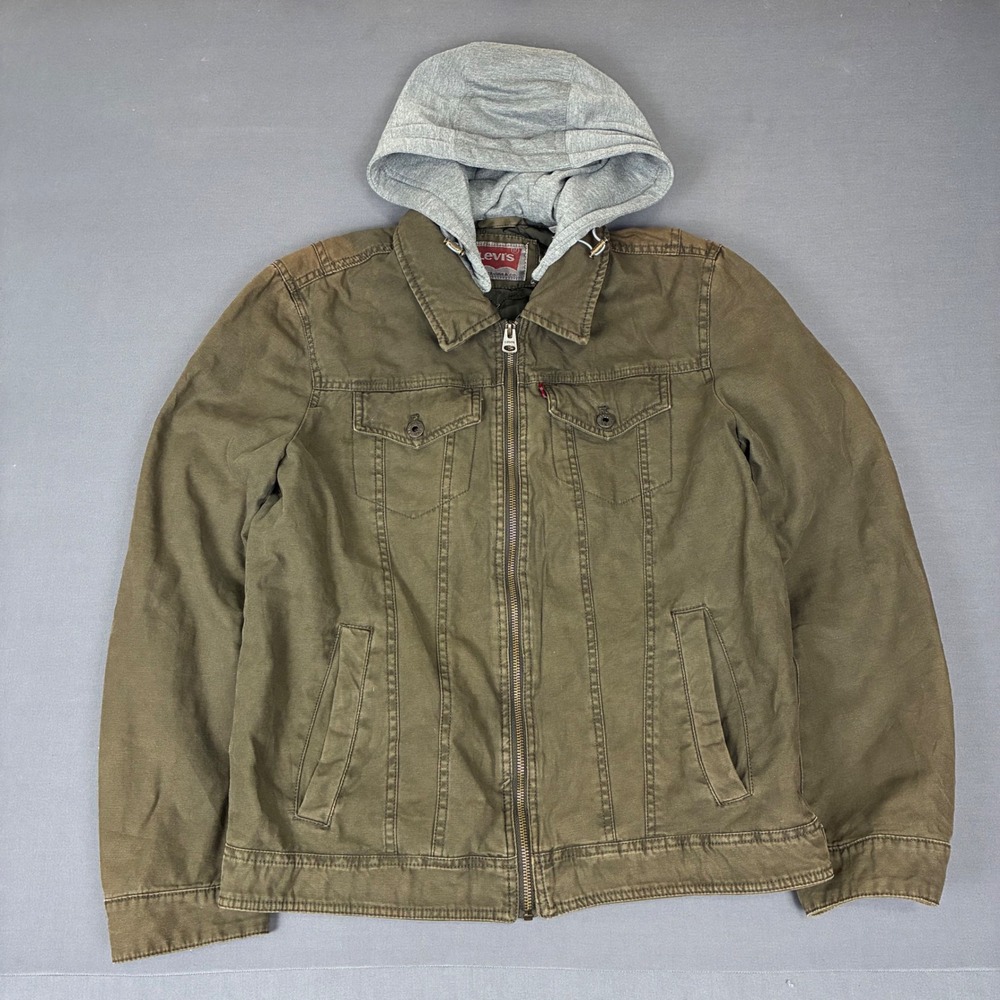 Y2K Levi's Olive Green Hooded Military Utility Jacket Men's Size Small